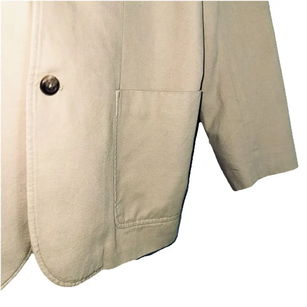 Eddie Bauer‎ Sport Coat Blazer Jacket Mens Large Khaki Three-Button 100% Cotton